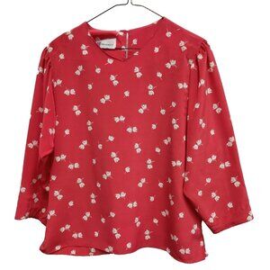 Vintage 80s Prophecy Cottagecore Prairie Top Small Pink Floral 3/4 Sleeve